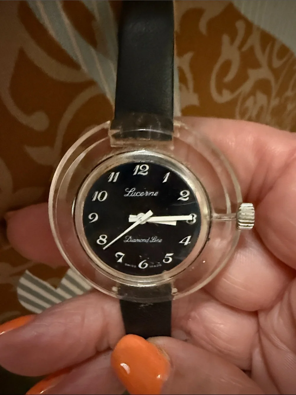 A vintage Lucerne acrylic Black Dial Women's Watch automatic
